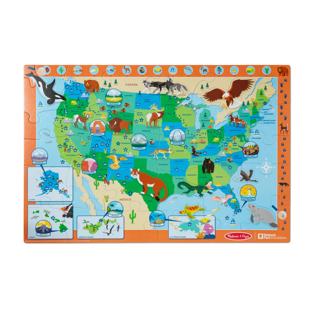 Melissa & Doug National Parks USA-Karte Bodenpuzzle – 45 Jumbo- und Tierförmige Teile, Such- und Fin