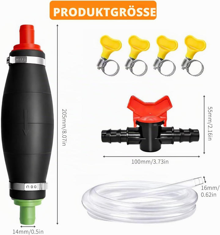 Handpumpe Wasser XL Schlauchpumpe Absaugpumpe mit 2.5m PVC-Schlauch Schlauchschellen und Flüssigkeit