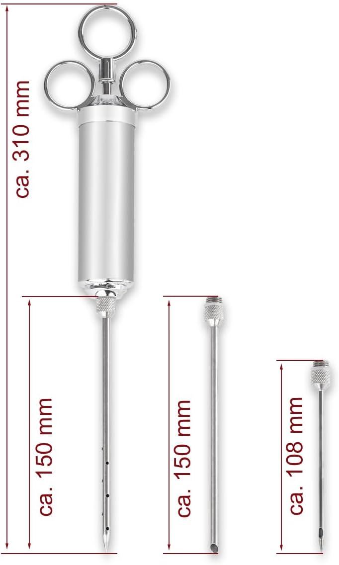 Beeketal 'PSB-60' Profi Gastro Fleischspritze Edelstahl 50 ml - Set inkl. 3 x Pökelnadeln, 2x Reinig