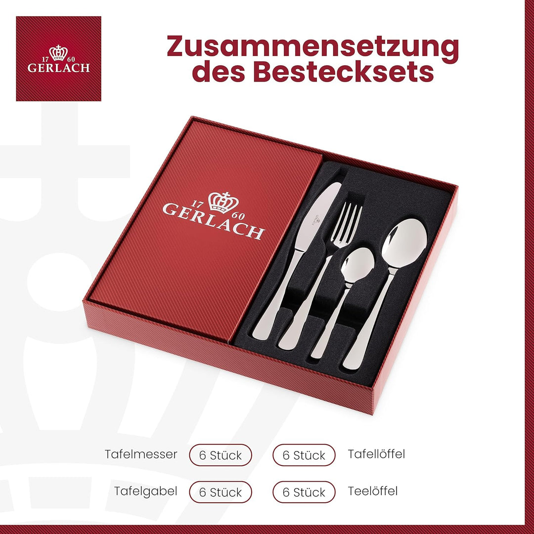 Gerlach Flow Besteck-Set 6 Personen Spülmaschinenfest Essbesteck Besteck aus Edelstahl Messer Gabel