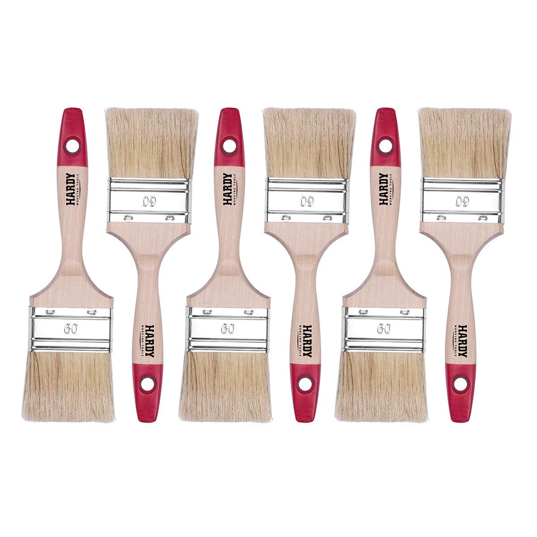 HARDY WORKING TOOLS Flachpinsel-Set 6-teilig, 6 Stück – 60 mm Breite, Malerpinsel Set mit Holzgriff,