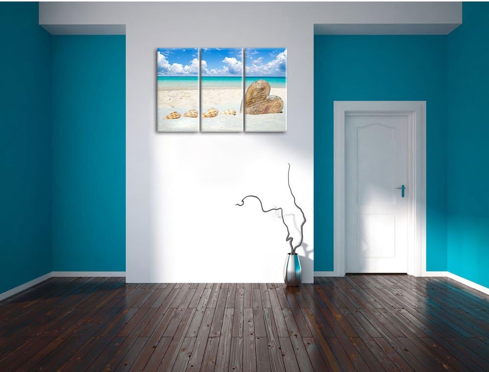 Pixxprint Weisser Sandstrand mit Muscheln 3-Teiler Leinwandbild 120x80 Bild auf Leinwand