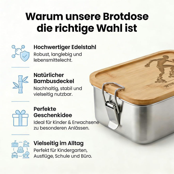 LIEBTASTISCH® Personalisierte Brotdose mit Wunschname - Inliner Skater Silhouette Gravur - Edelstahl