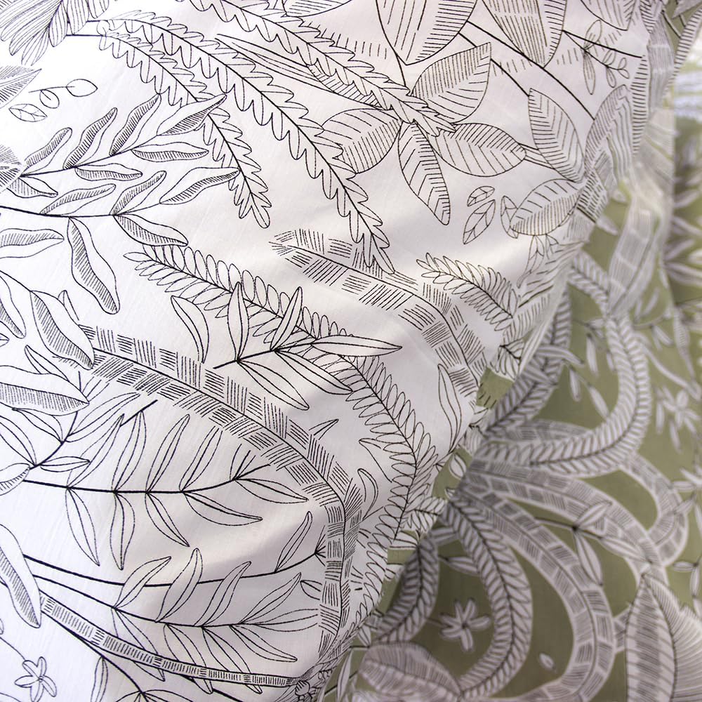 CÔTE DECO Bettwäsche, 220 x 240 cm, geometrisch und Blumen grün – 3-teilig | 1 Bettbezug für Erwachs