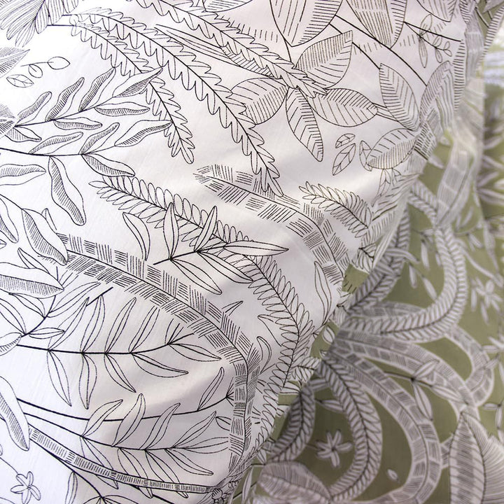 CÔTE DECO Bettwäsche, 220 x 240 cm, geometrisch und Blumen grün – 3-teilig | 1 Bettbezug für Erwachs