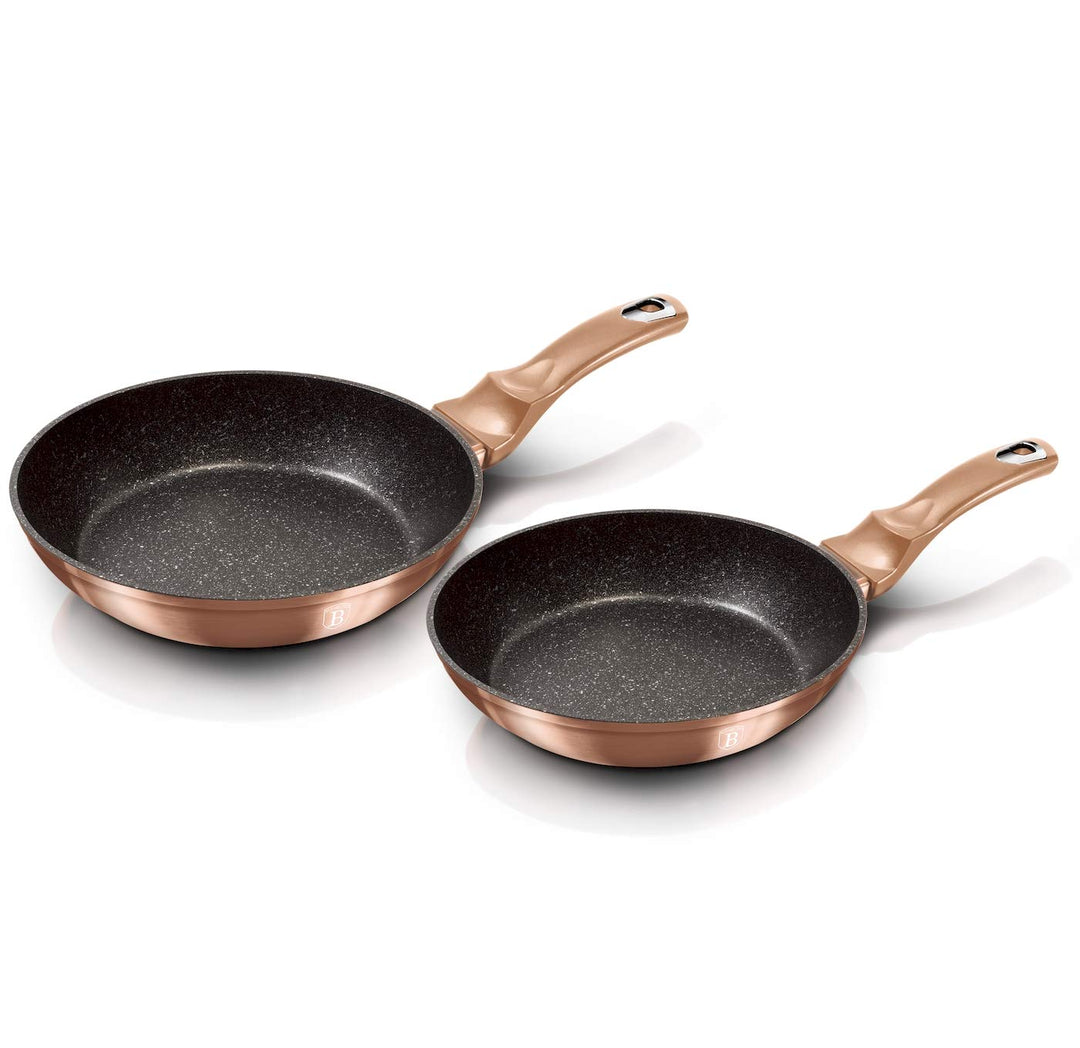 Set mit 2 Pfannen, Kupfer, Metall, Marmor-Beschichtung, Aluminium, Turbo Induktion