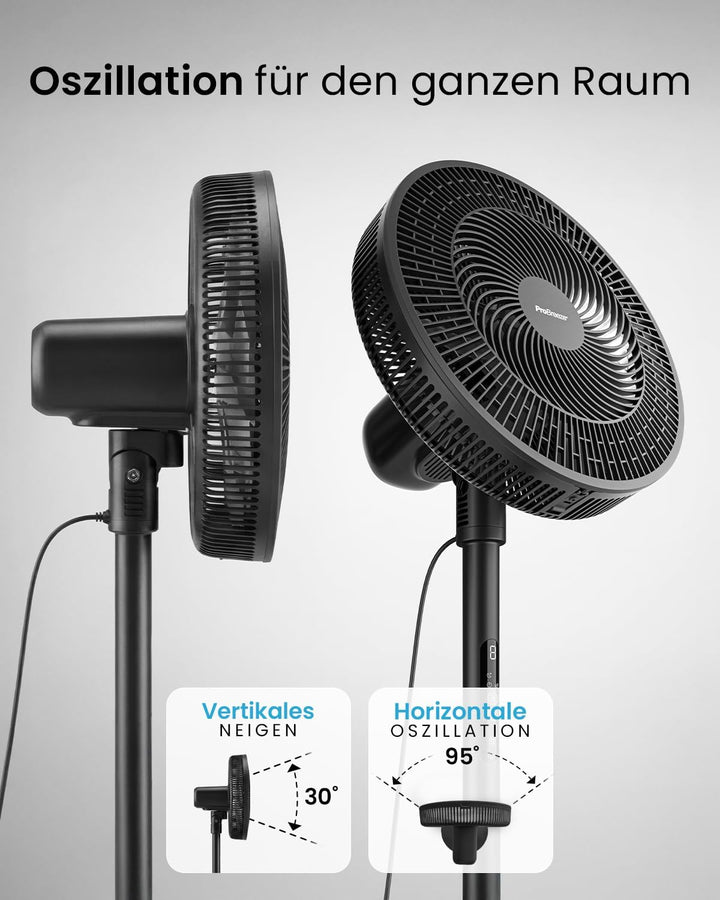 Pro Breeze AirFlo Slim Standventilator – 3-in-1 mit 70, 100 & 130 cm, 9 Stufen bis 5,0 m/s, leise mi