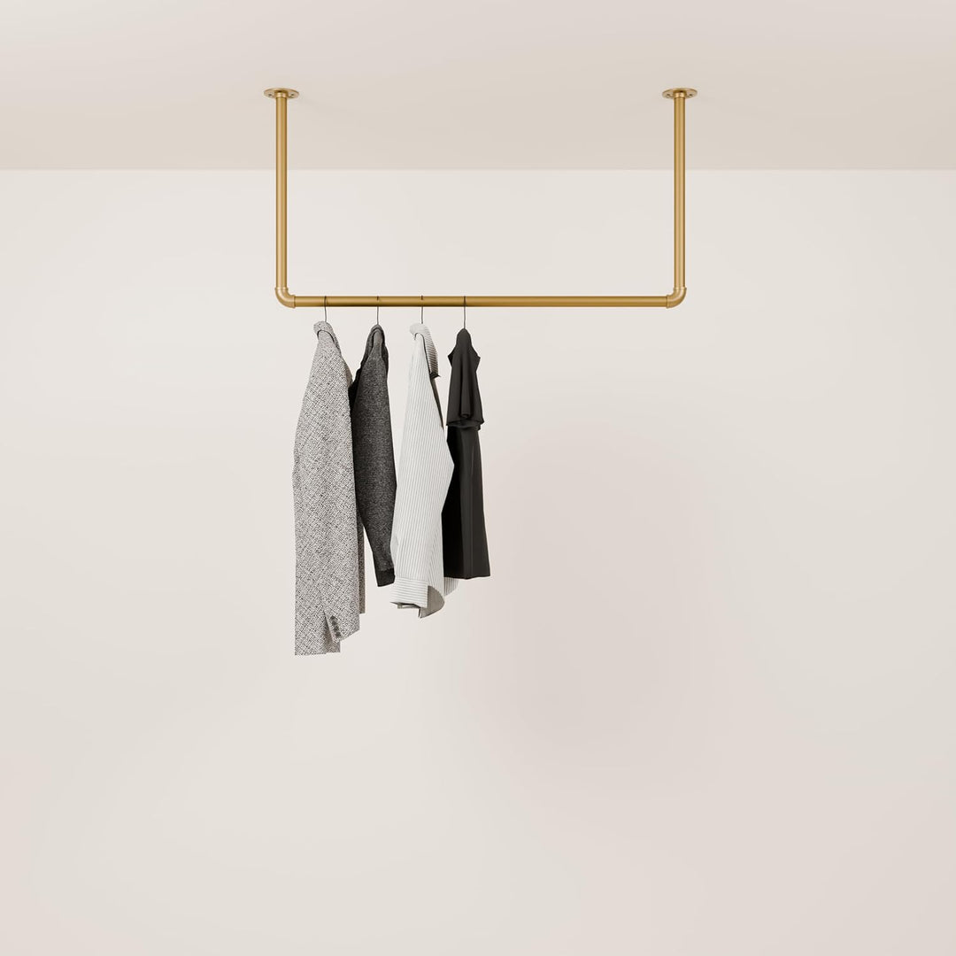 pamo Kleiderstange Deckenmontage Gold – Garderobenstange Decke Industrial I 105x54 cm I Stahlrohr go