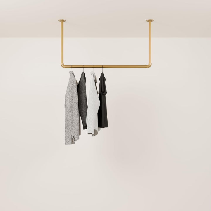 pamo Kleiderstange Deckenmontage Gold – Garderobenstange Decke Industrial I 105x54 cm I Stahlrohr go