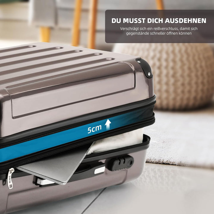 BEIBYE- 3er Kofferset Hartschalen-Koffer Reisekoffer Trolley Rollkoffer Set Reisekofferset (Coffee),