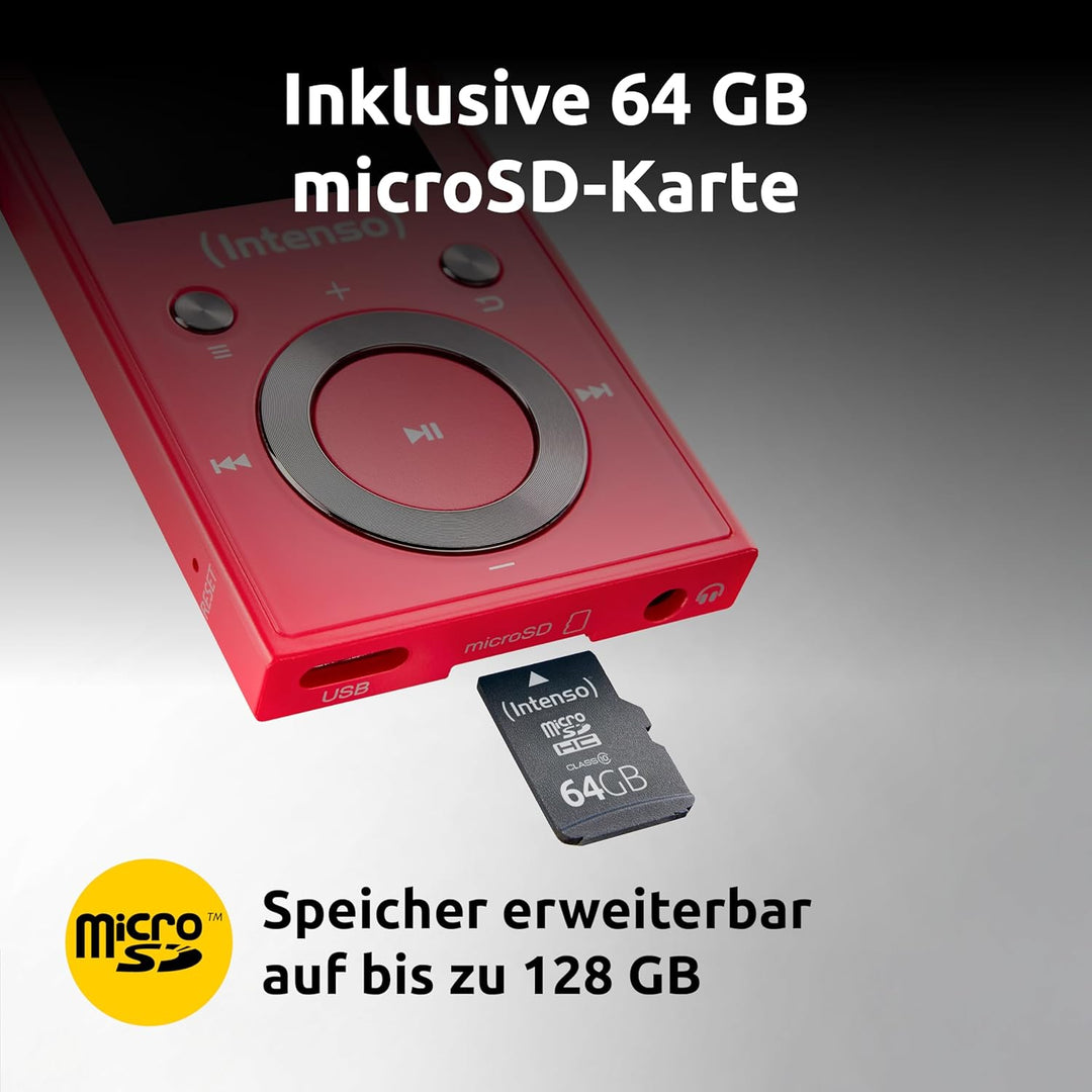 Intenso Video Scooter BT MP3 Player mit Bluetooth 5.0, 1,8 Zoll Farbdisplay, 64 GB microSD, USB-C, b