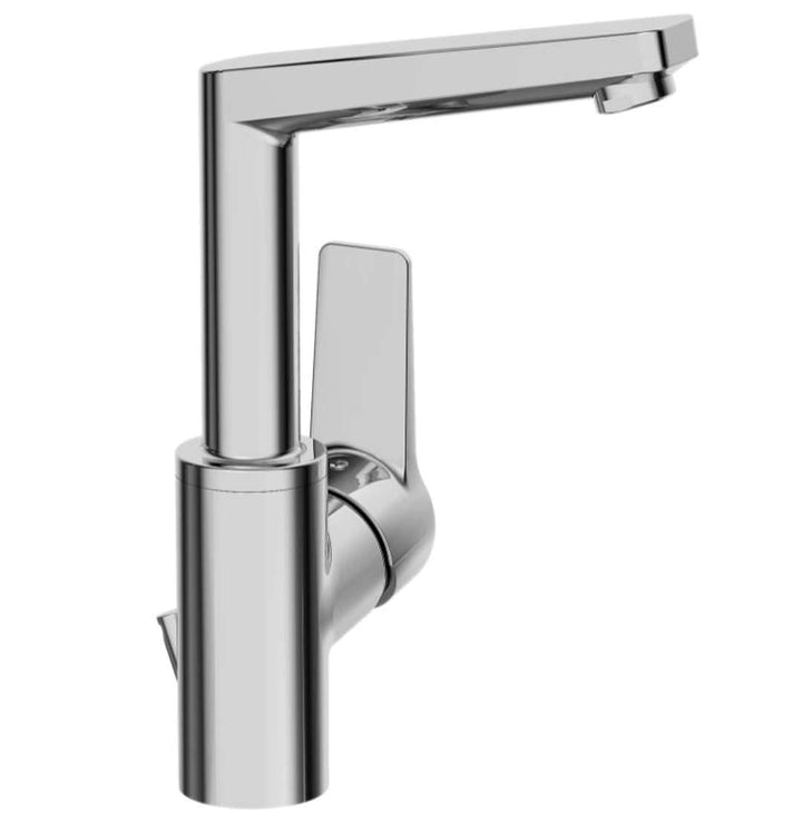Hansa Twist Waschtischarmatur mit hohem Auslauf, kompakt, automatische Ablaufgarnitur, Chrom, 095422