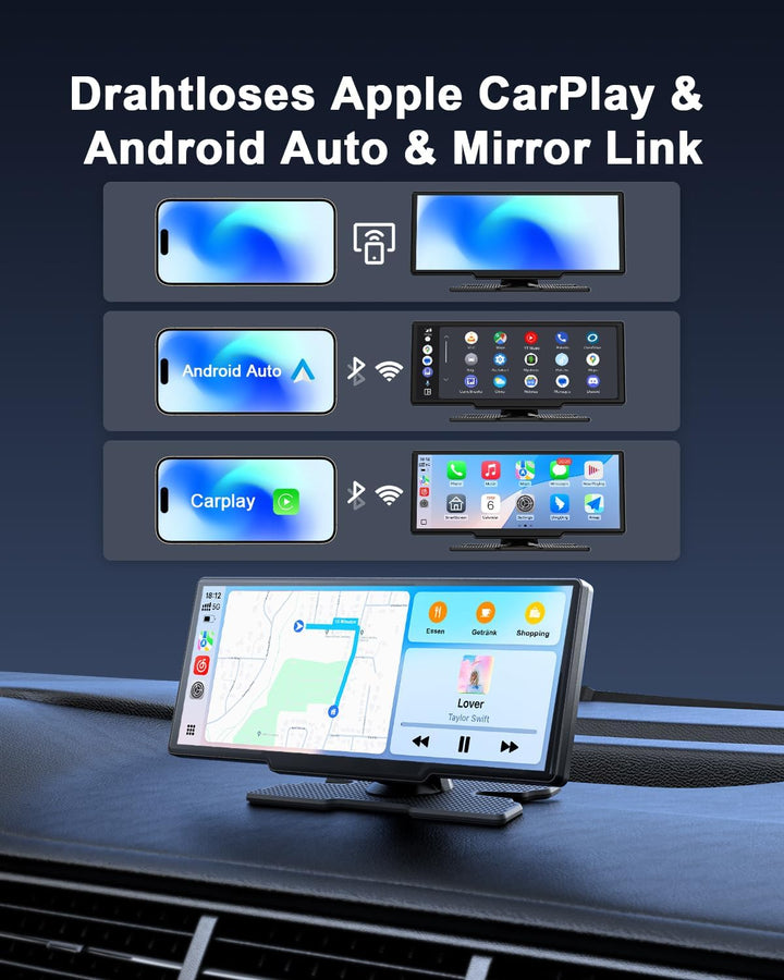 Avylet 8,1 Zoll Wireless Carplay Display für Android Auto&Apple Carplay, Tragbares IPS Touch Bildsch