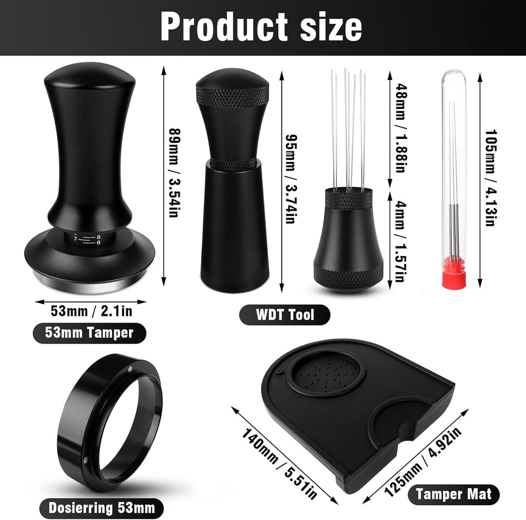 Kaffee Tamper 54mm, Tamper Set inkl. WDT Tool, Dosierring 54mm，Tampermatte - Premium Barista Zubehör