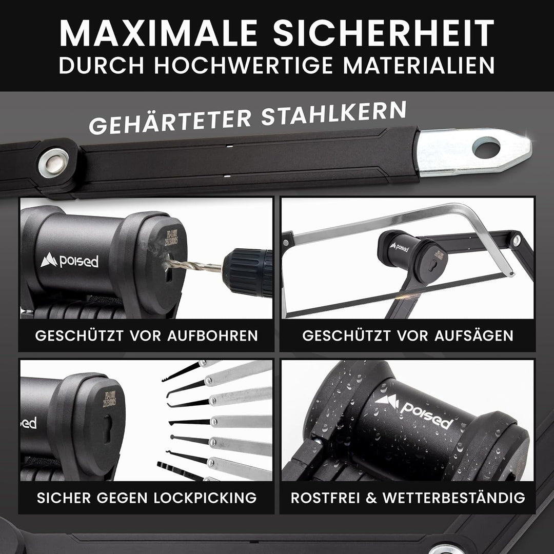 Poised Fahrrad Faltschloss 120 cm mit ART 2 Zertifizierung & Halterung – Hochsicherheits-Fahrradschl