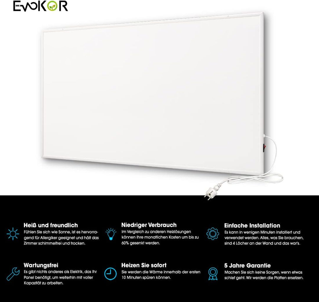 Infrarotheizung 850W, Infrarot Heizung Heizplatte Heizkörper Heizpaneel, Infarotheizkoerper Wandmont