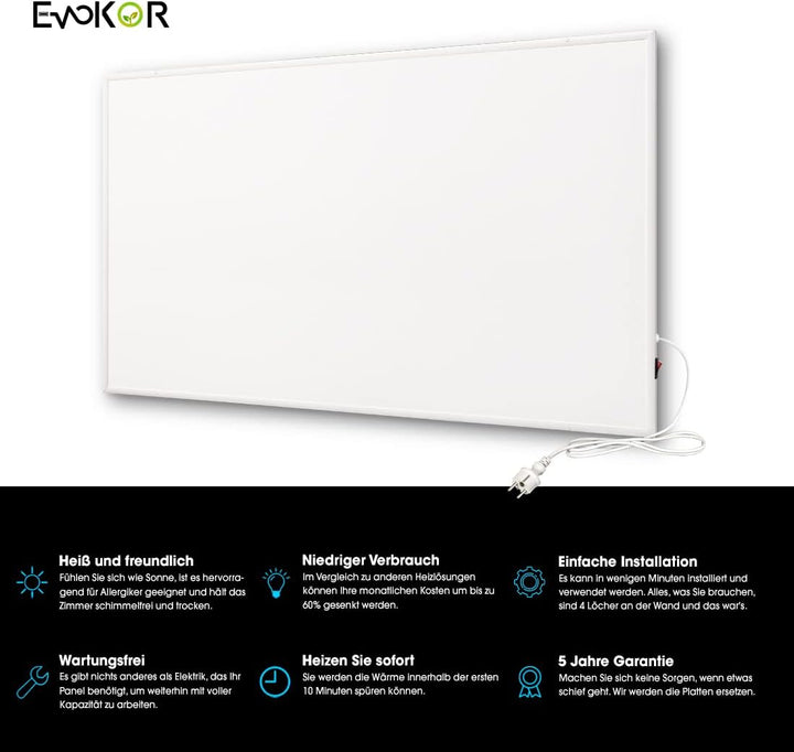 Infrarotheizung 850W, Infrarot Heizung Heizplatte Heizkörper Heizpaneel, Infarotheizkoerper Wandmont