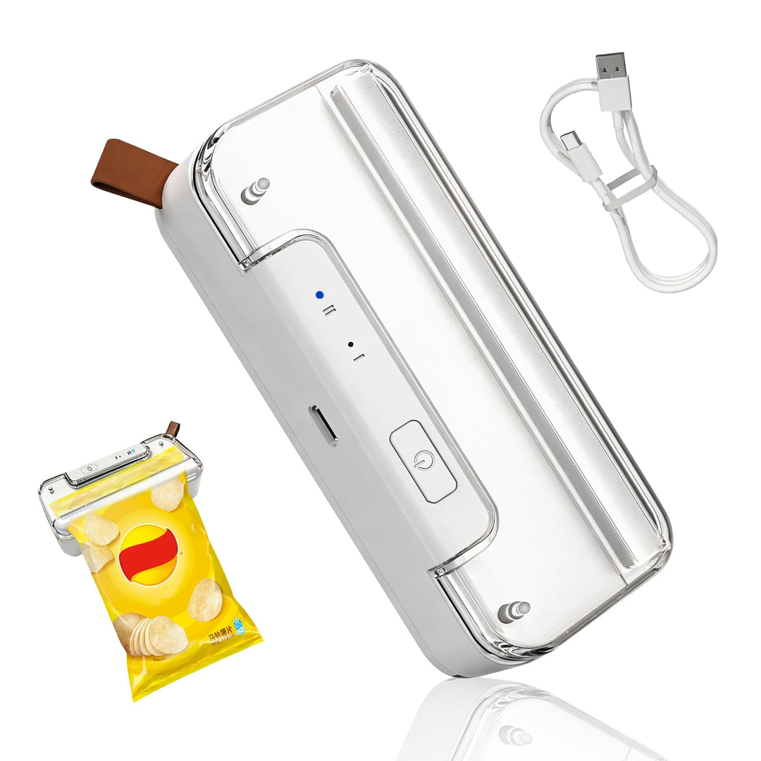 Mini Folienschweissgerät, 2 in 1 Bag Sealer mit Cutter, 2-Stufen Siegelung, Wiederaufladbar, Auto-Of