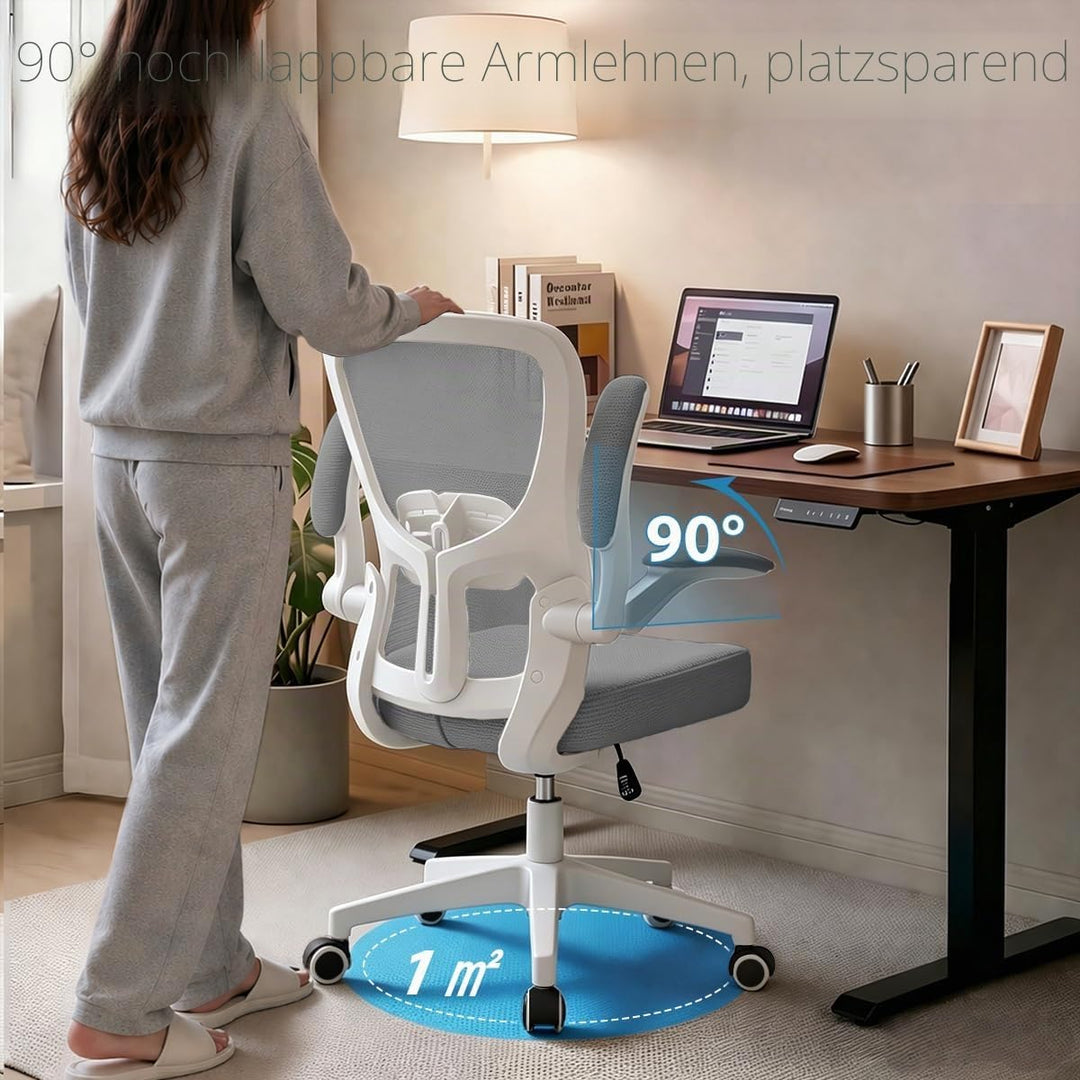 Durrafy Ergonomischer Bürostuhl Schreibtischstuhl mit Hochklappbaren Armlehnen,Verstellbarer Lendenw