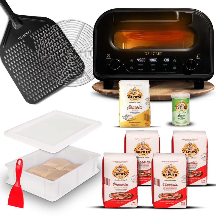 DELICRET elektrischer Pizzaofen 12” mit Pizzaschieber &amp; Pizzateig Starter Kit für Pizza Napoletana -