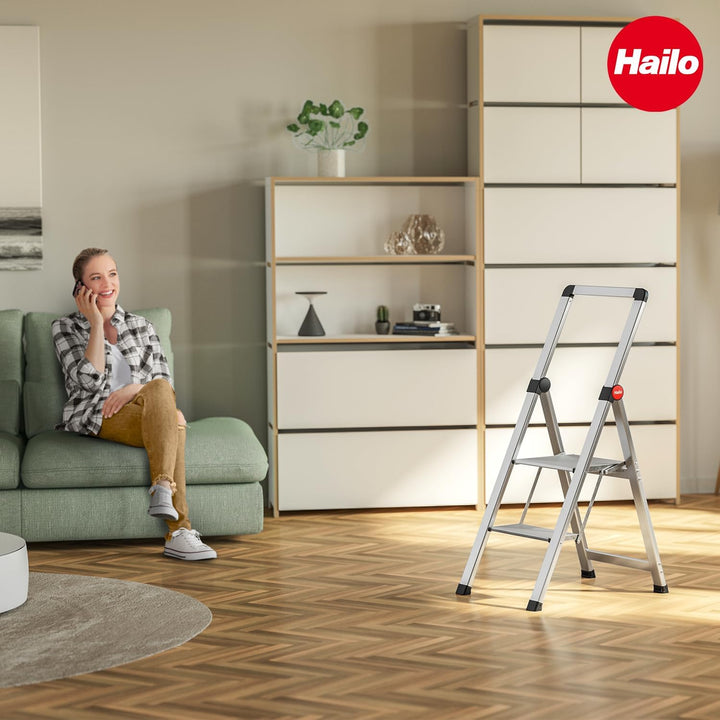 Selekta by Hailo | Alu-Sicherheits-Trittleiter | DK40 Basicline Design | Steighilfe 2 stufig 2 Stufe