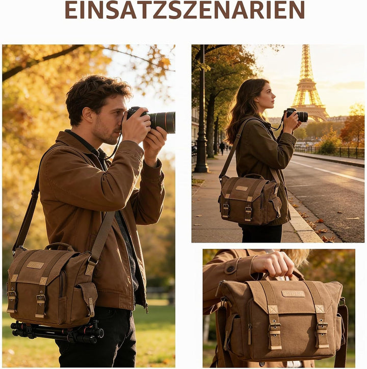 CADeN Kameratasche, Foto Travel Compact Leinwand Vintage Schultertasche Kamera Bag mit Gepolsterter
