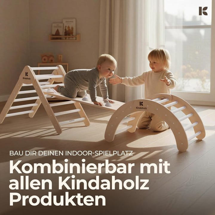 5in1 Klettergerüst Indoor-Spielplatz Set – Pikler-Kletterdreieck + Kletterbogen + 2-in-1-Rutsche mit