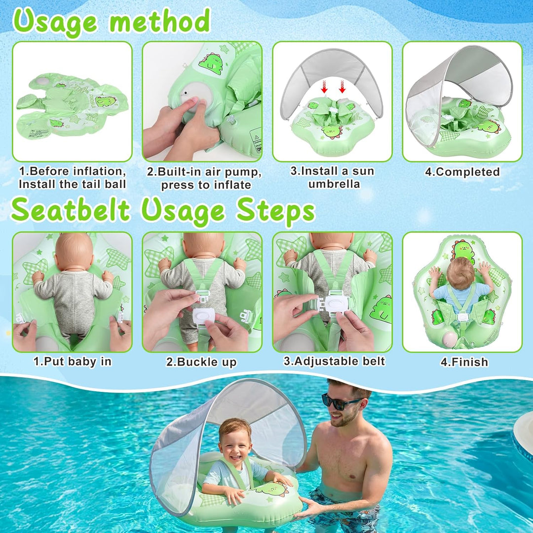 Mineup Baby Schwimmring mit Sonnendach, UPF50+ Baby Float, Schwimmhilfe Mit Sicherheitssitz, Schwimm