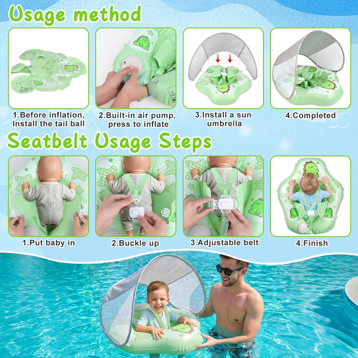 Mineup Baby Schwimmring mit Sonnendach, UPF50+ Baby Float, Schwimmhilfe Mit Sicherheitssitz, Schwimm