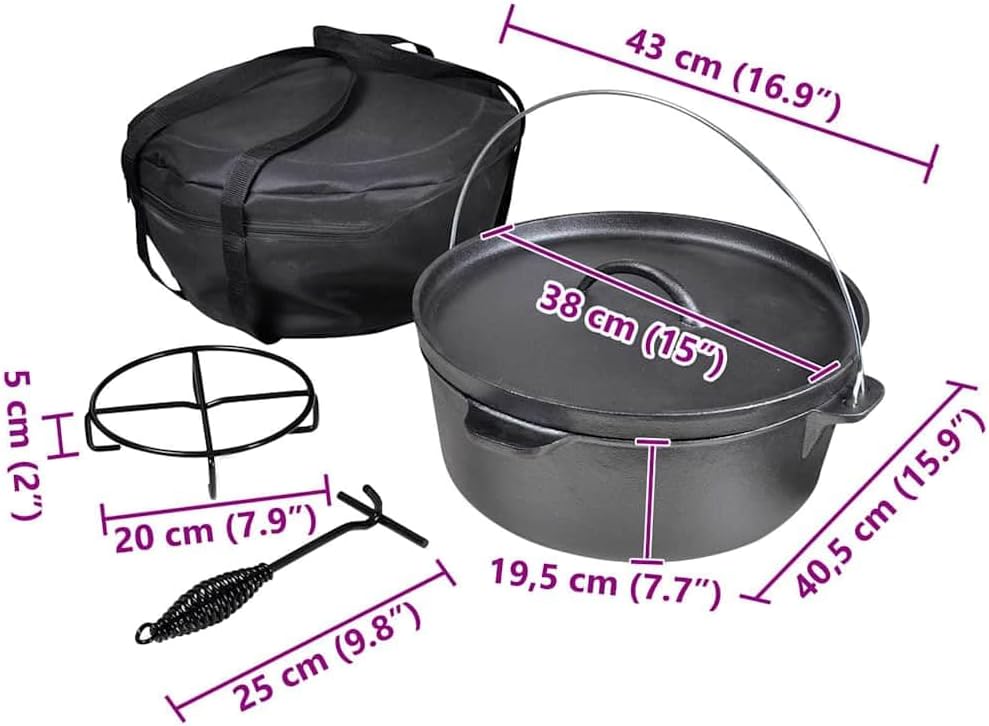 vidaXL Dutch Oven 11,3 L Gusseisen Kessel Kochtopf Bräter Feuertopf Camping 11.3 l, 11.3 l