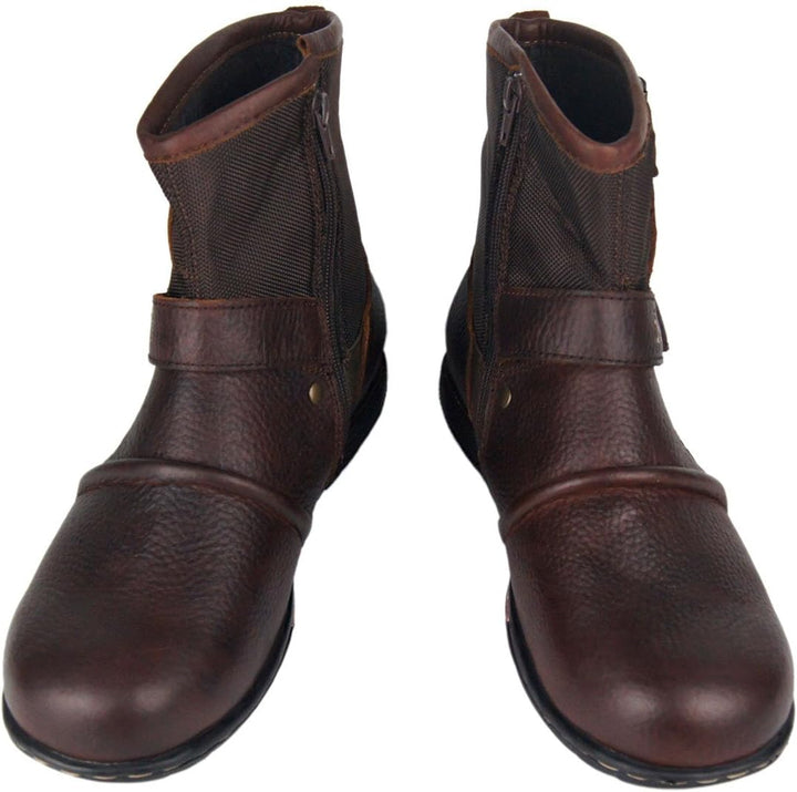 COWSDELLA Herren Stiefel aus Leder Rindsleder mit Gummisohle Biker Motorrad Boots mit Reissverschlus