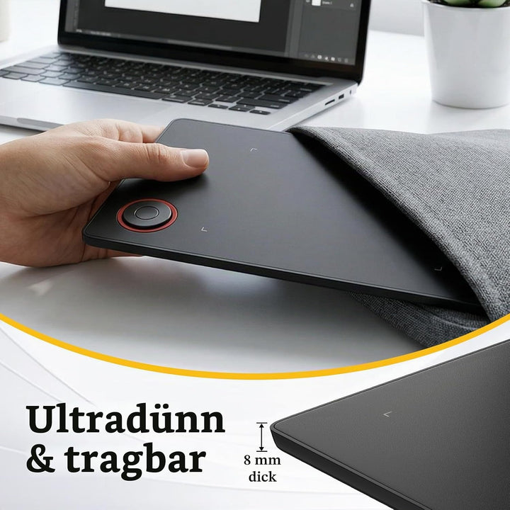 IMAGE Tragbares Grafiktablett 8,9*5,3 Zoll mit 8192 Stufen batterielosem Stift und 1 magischem Kreis