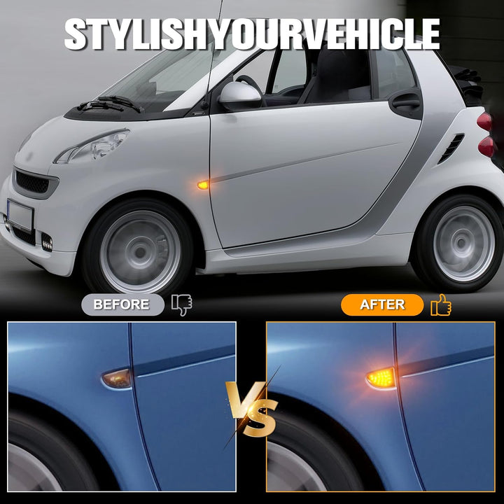 2 Stück Blinker Seitenblinker für Mercedes Benz Smart Fortwo W451 Coupe Cabrio 2007-2019, Schwarz, B