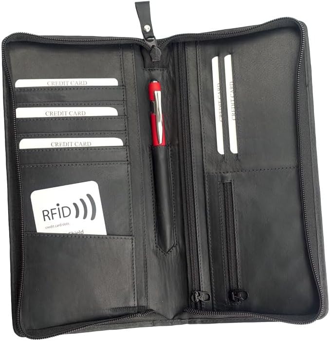 stilvoller Reise-Organizer Leder, Reisepass-Tasche Leder schwarz Reise-Passhülle, Reisemappe, Dokume