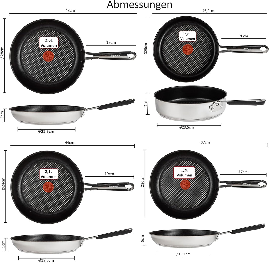 Tefal E30 Jamie Oliver Pfannenset Induktion 7 tlg -SET18- Schmorpfanne mit Glasdeckel 25 cm hoch, Pf