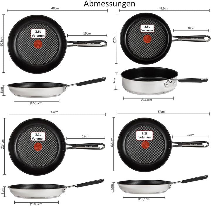 Tefal E30 Jamie Oliver Pfannenset Induktion 7 tlg -SET18- Schmorpfanne mit Glasdeckel 25 cm hoch, Pf