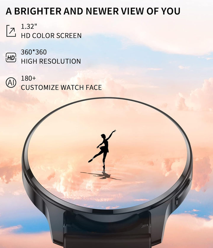 Smartwatch, 1,32" HD-Bildschirm Fitnessuhr für Männer Frauen mit Anrufwahl Textbenachrichtigung Schr