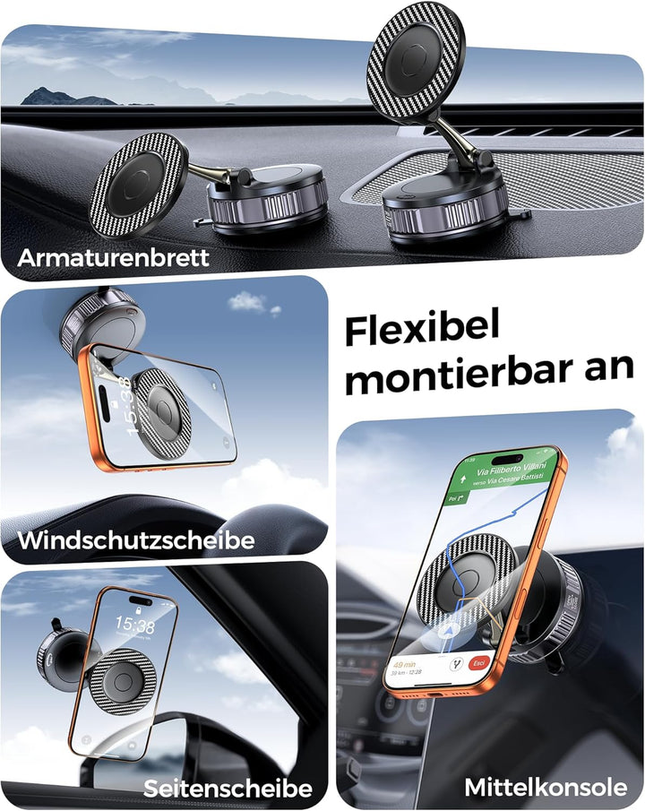 EGV Handyhalterung Auto Magnet – Upgraded Vakuum Saugnapf KFZ Magnethalterung, 360°Drehbar, Kompatib