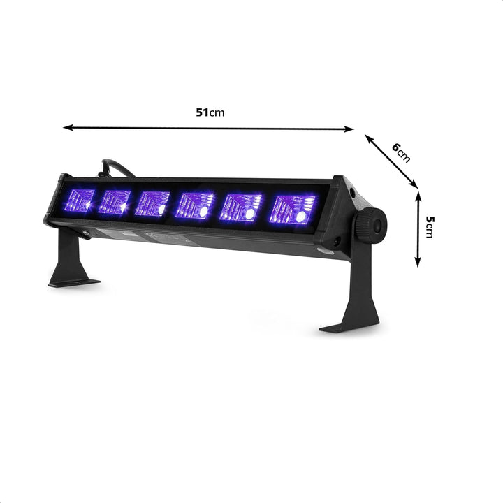 Ibiza - LED-UV-BAR6 - UV-Lampe, Fluoreszenz-Effekt, Schwarzlicht-Effekt mit 6 LEDs zu je 3 W - Schwa