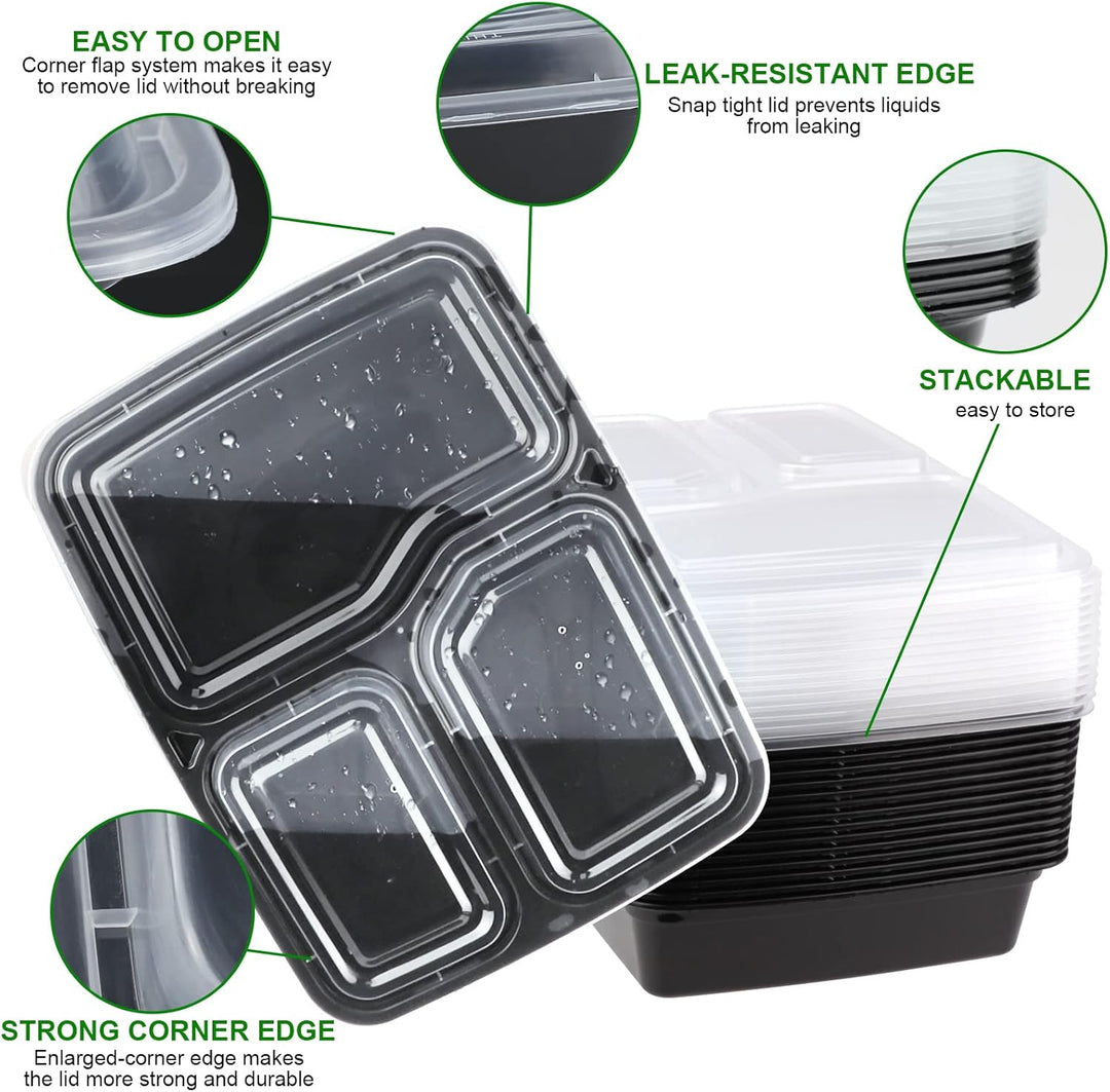 KINGHON 3-Fach Meal PREP Container - Bento Lunch Boxen,BPA frei wiederverwendbare Lebensmittel Lager