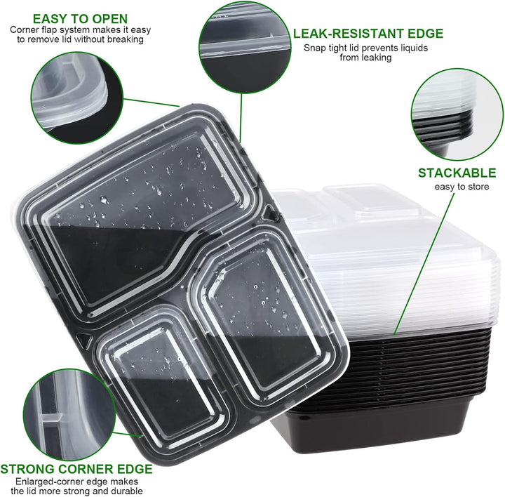 KINGHON 3-Fach Meal PREP Container - Bento Lunch Boxen,BPA frei wiederverwendbare Lebensmittel Lager