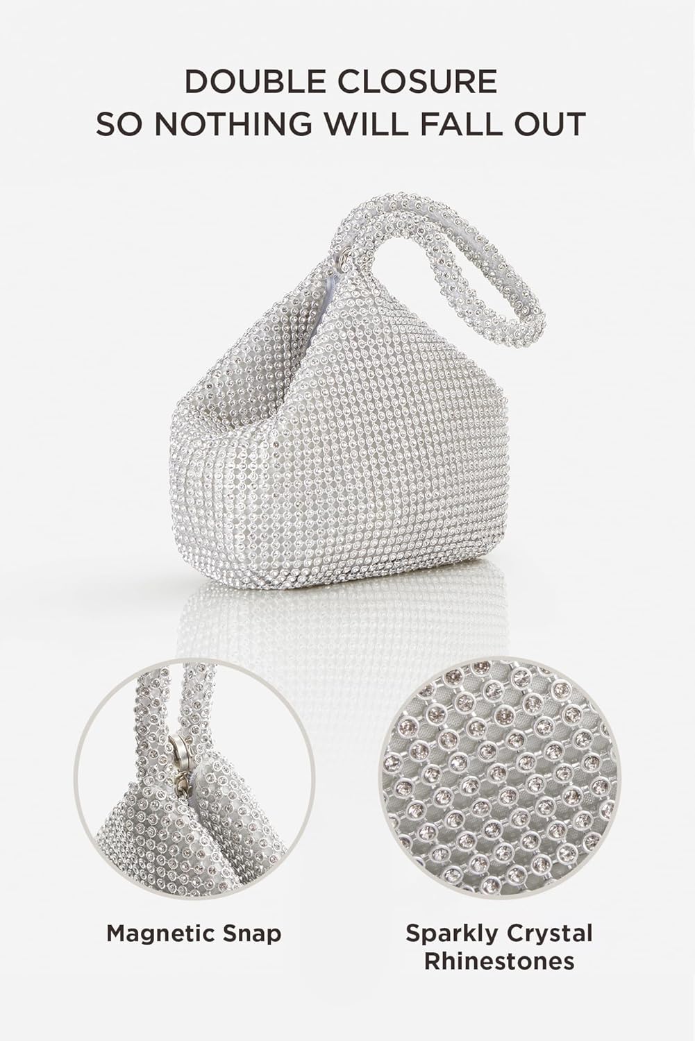 BABEYOND 1920er Flapper Handtasche Clutch 20er Jahre Gatsby Kristall Abend Clutch Bag Silber, Silber