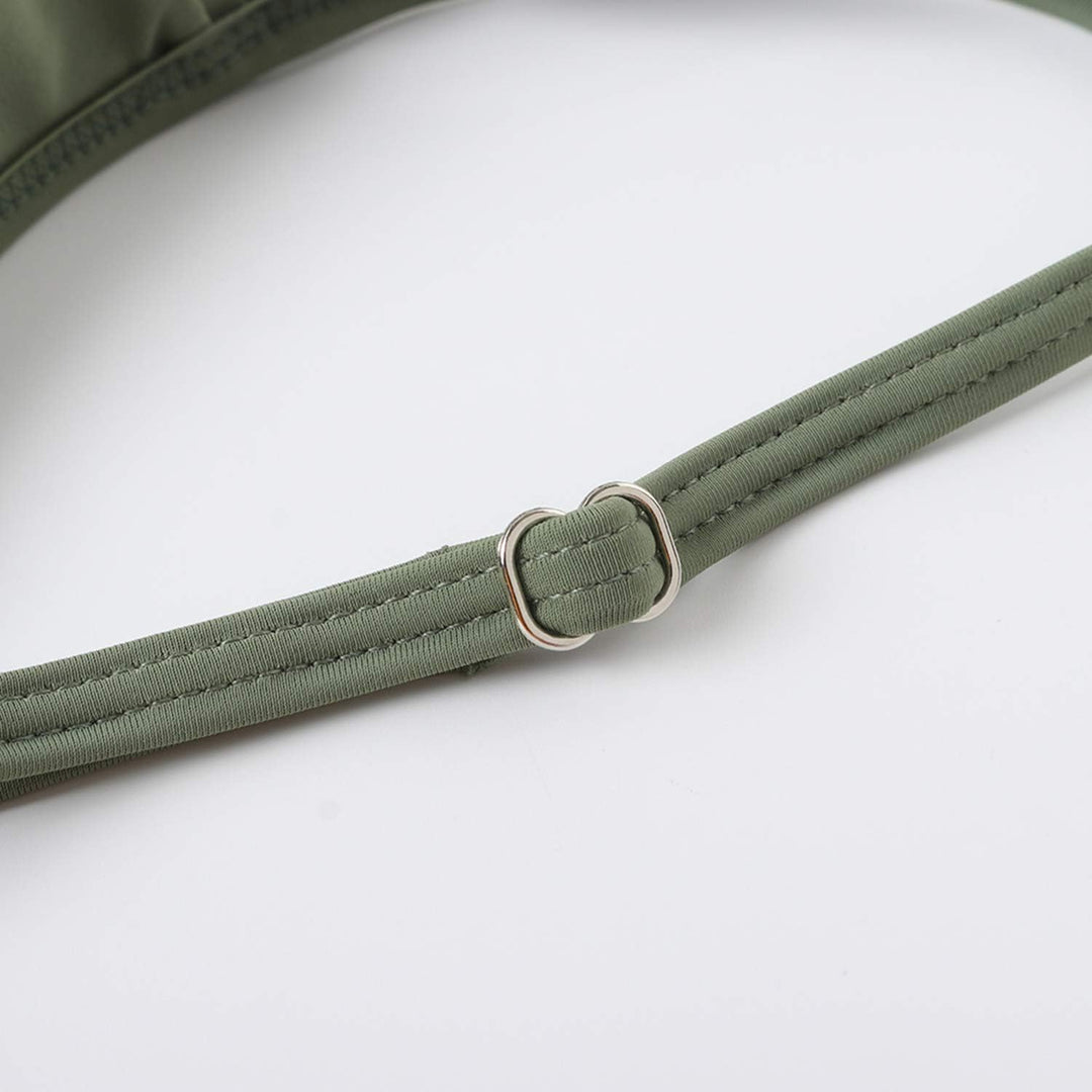 RXRXCOCO Damen Wickel Push Up Bikini Oberteil mit Bauchweg High Waist Bikini Set Bademode M Armeegrü