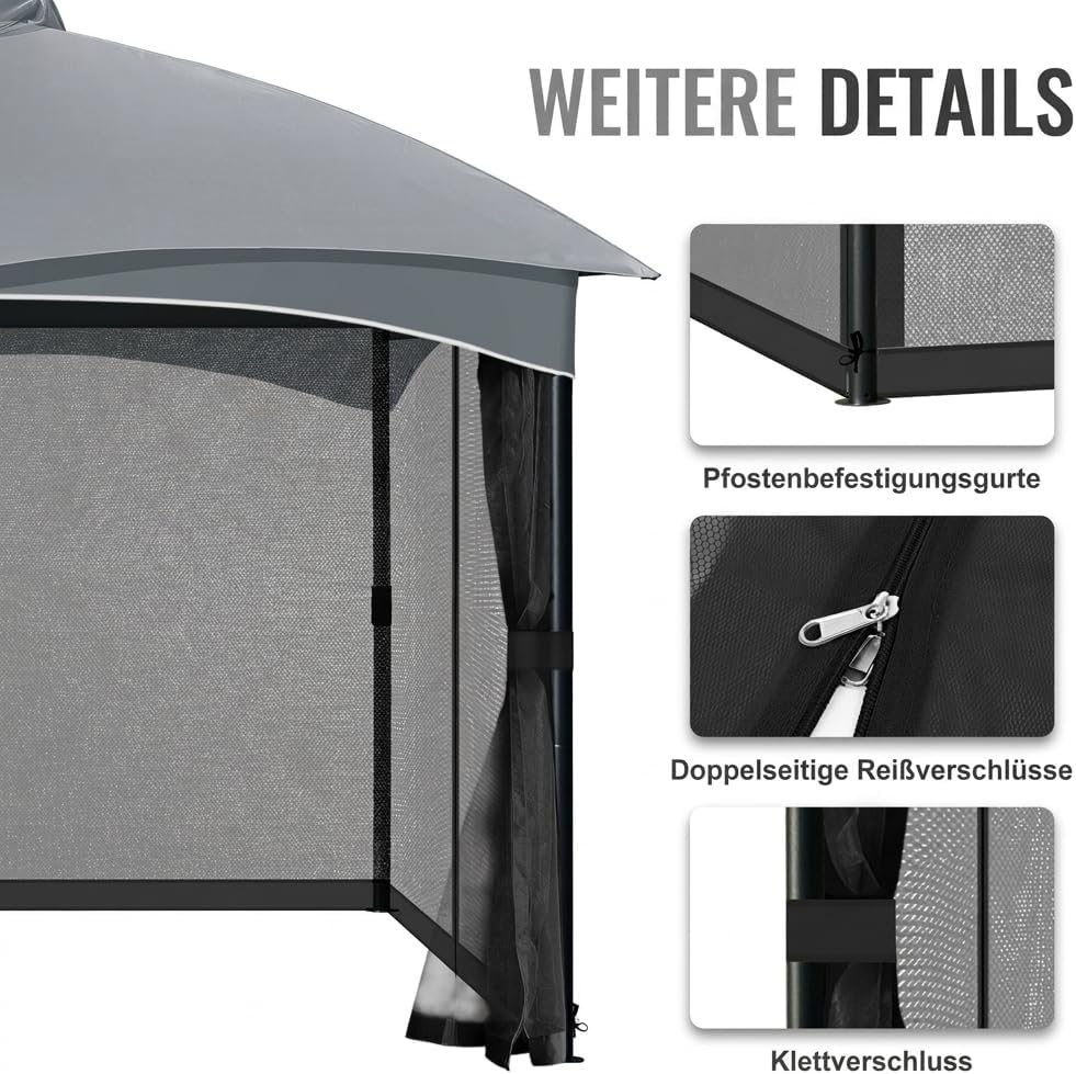 COWVIE Pavillon-Ersatznetz, 3 m x 3 m, Universal-Pavillon, 4 Paneele, Moskitonetz, Seitenwände mit D