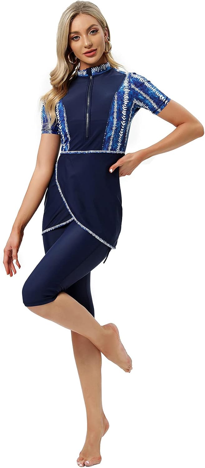 seafanny Frauen Muslimische Bademode Crop Short Burkini Modest Badeanzug mit Frontreissverschluss 42