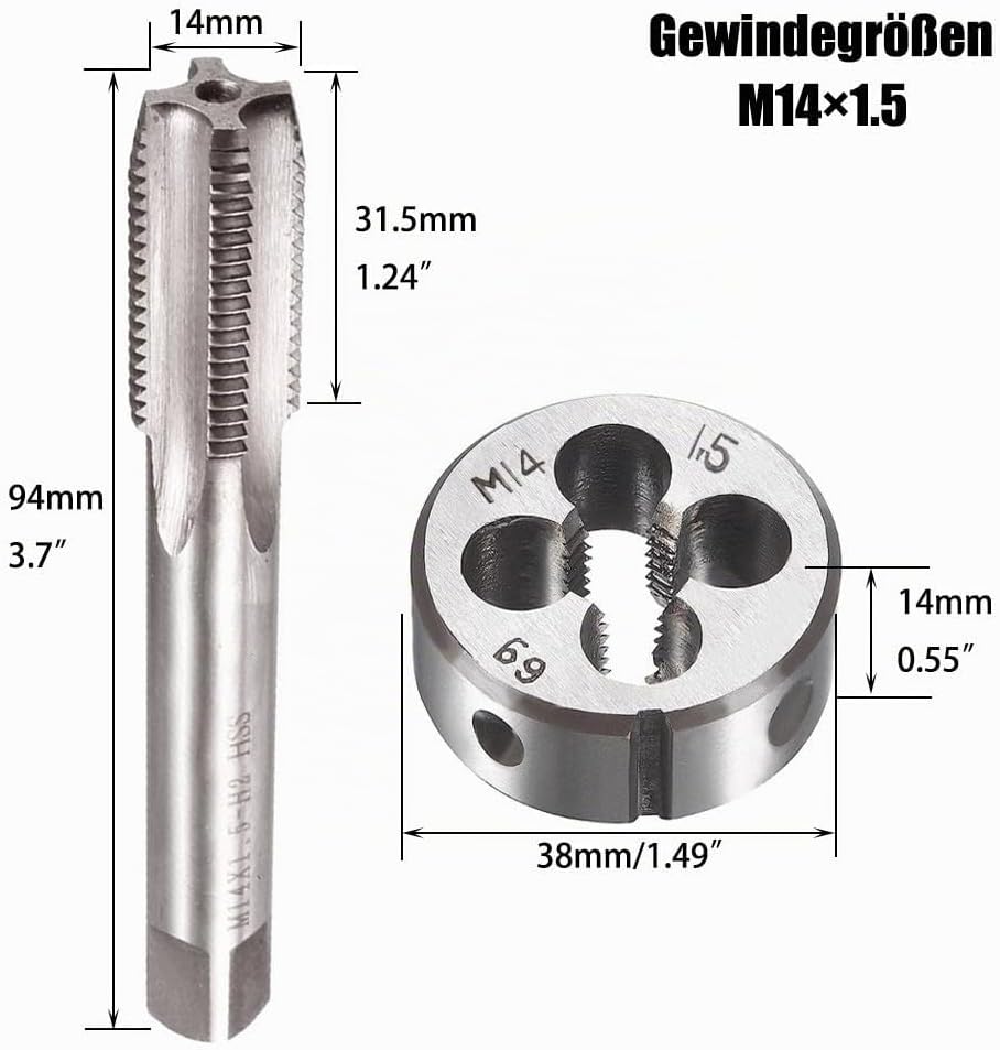 Saipor M14 X 1,5 Metrisch Gewindeschneid und Gewindeschneideisen M14 X 1,5mm HSS Gewindebohrer und S
