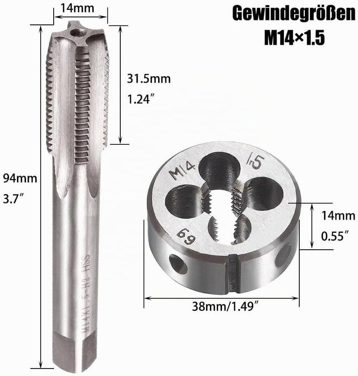 Saipor M14 X 1,5 Metrisch Gewindeschneid und Gewindeschneideisen M14 X 1,5mm HSS Gewindebohrer und S