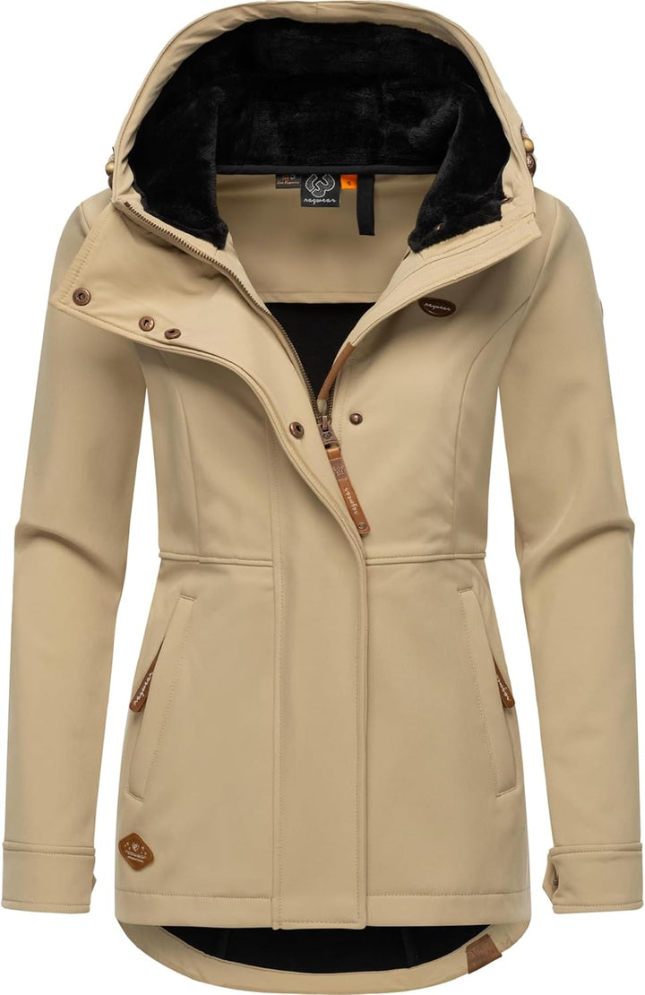 Ragwear Damen Sotfshelljacke Übergangsjacke mit Teddyfleece-Kapuze Yba Intl XS-6XL L Taupe24, L Taup