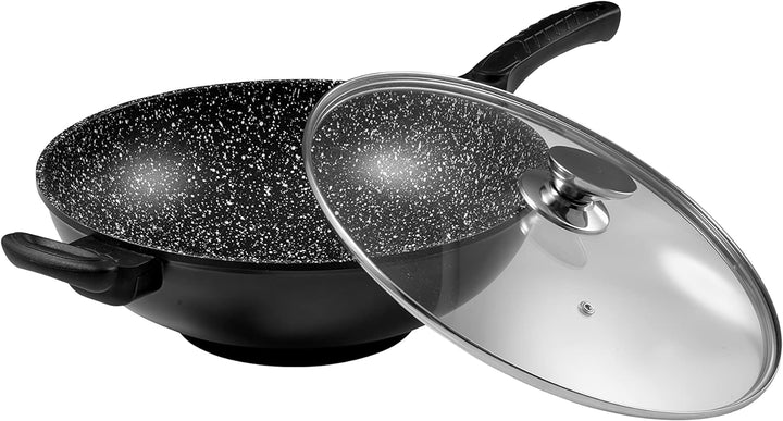 Pradel Excellence 52885M Wok in Stein-Optik mit Glasdeckel, 32 cm