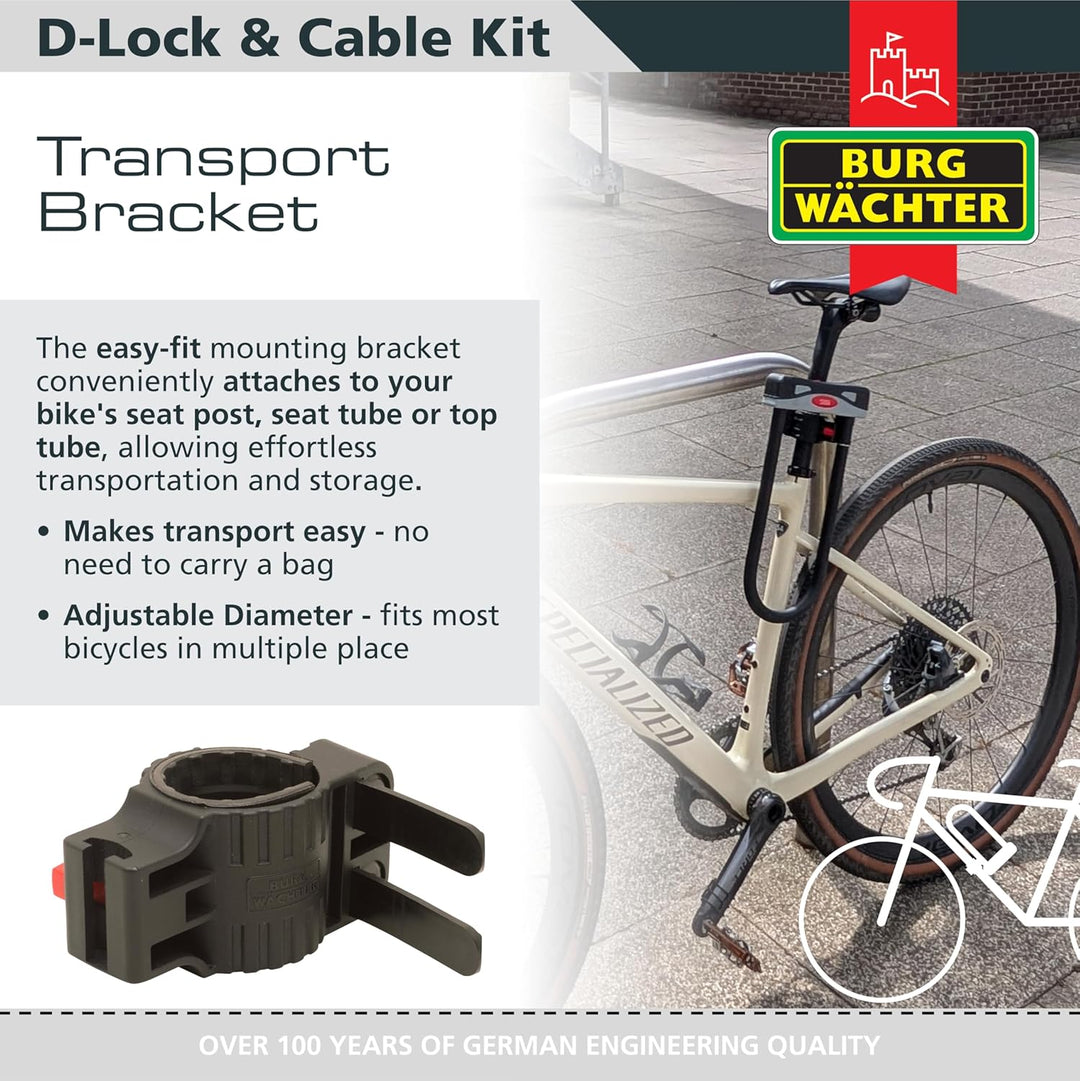 Burg Wächter 1600HB 1600 HB KIT Gold Sold Secure Fahrrad-D-Schloss, schwarz, grosses 2,1 m langes Ka
